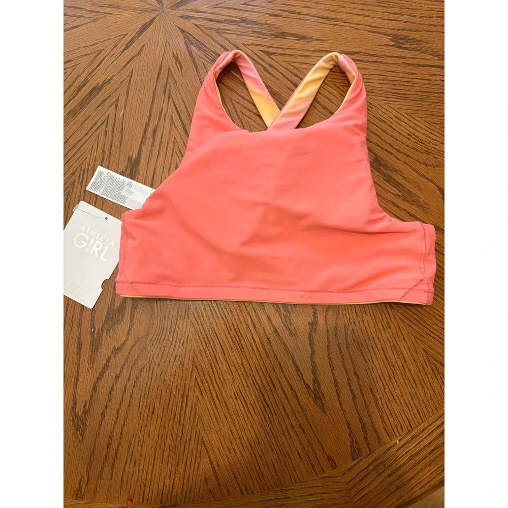 Athleta Girl Reversible High Neck Bikini‎ Top XL 14 Sunset Ombre Coral Pink